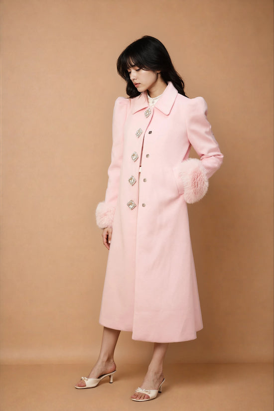 Louisette pink faux-fur overcoat