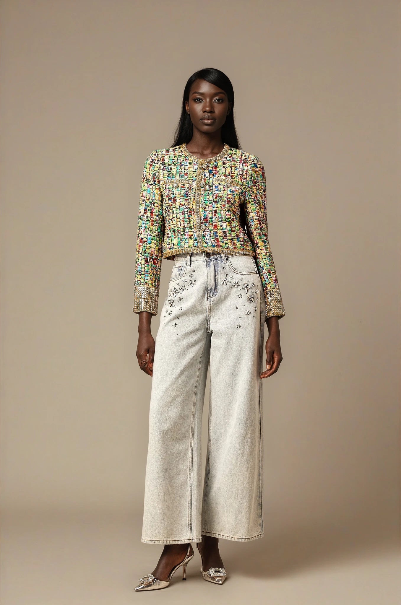 Octavie gold-tone sequined checked tweed jacket