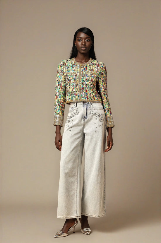 Octavie gold-tone sequined checked tweed jacket