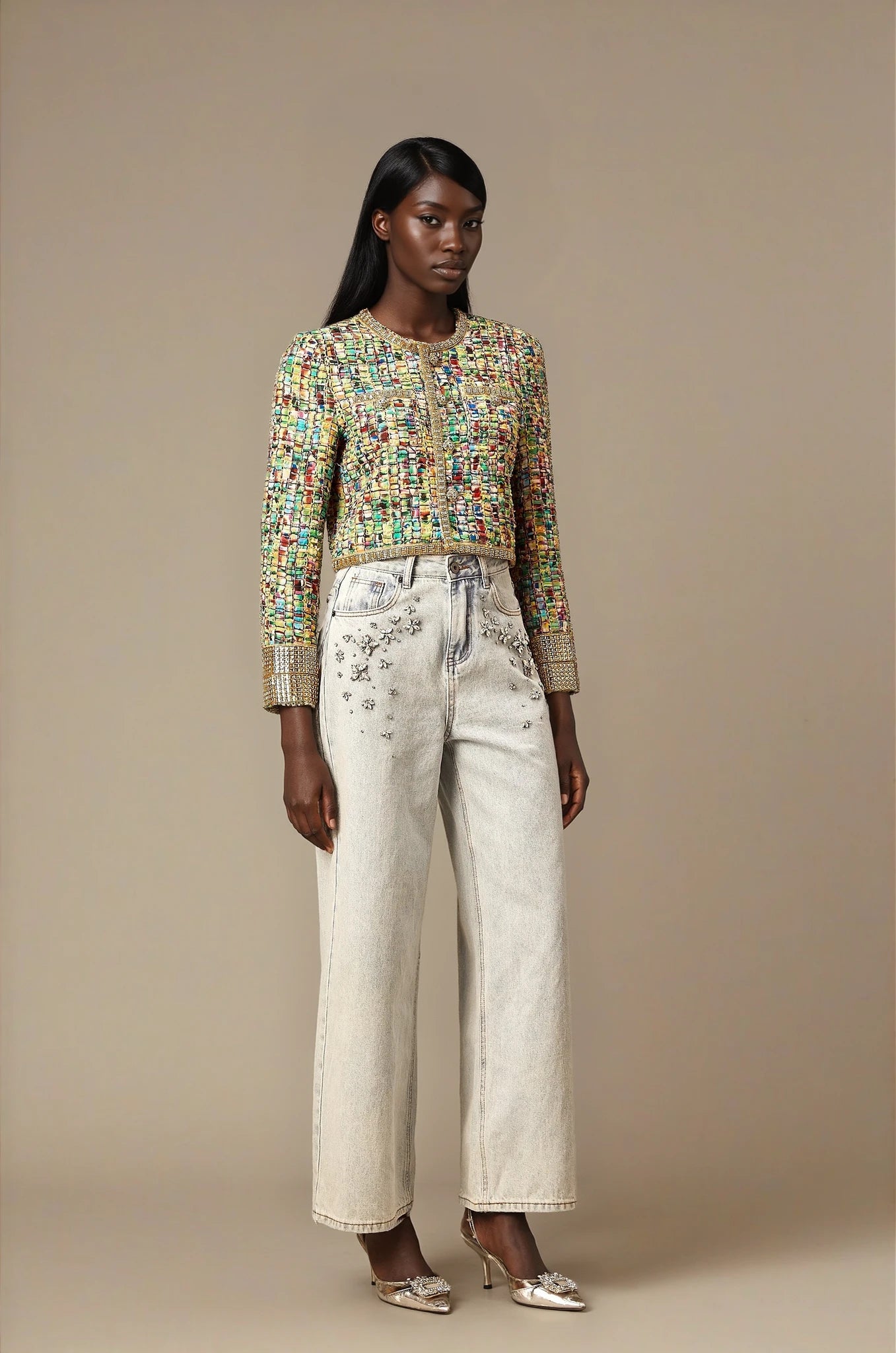 Octavie gold-tone sequined checked tweed jacket