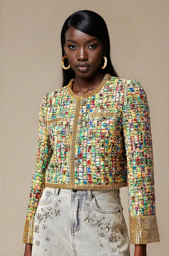 Octavie gold-tone sequined checked tweed jacket