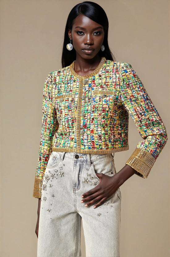 Octavie gold-tone sequined checked tweed jacket