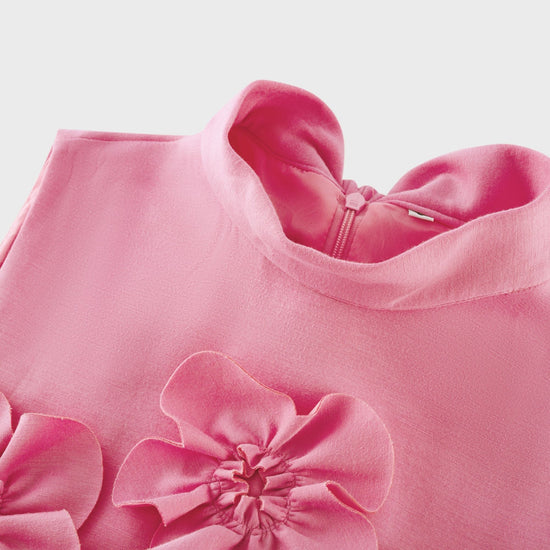 Magali Pink Sleeveless Maxi Dress with Faux Flower & Bow-Tie Embellishment