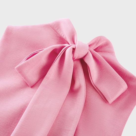 Magali Pink Sleeveless Maxi Dress with Faux Flower & Bow-Tie Embellishment