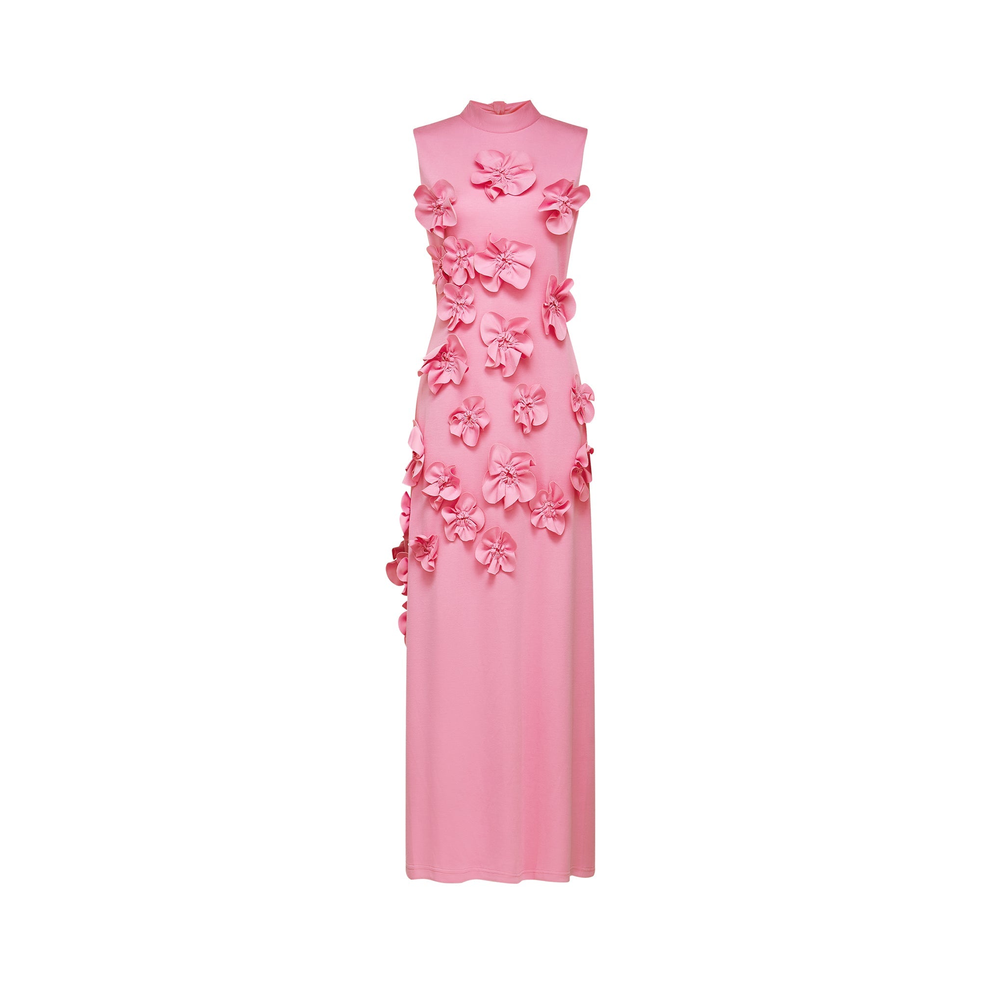 Magali Pink Sleeveless Maxi Dress with Faux Flower & Bow-Tie Embellishment