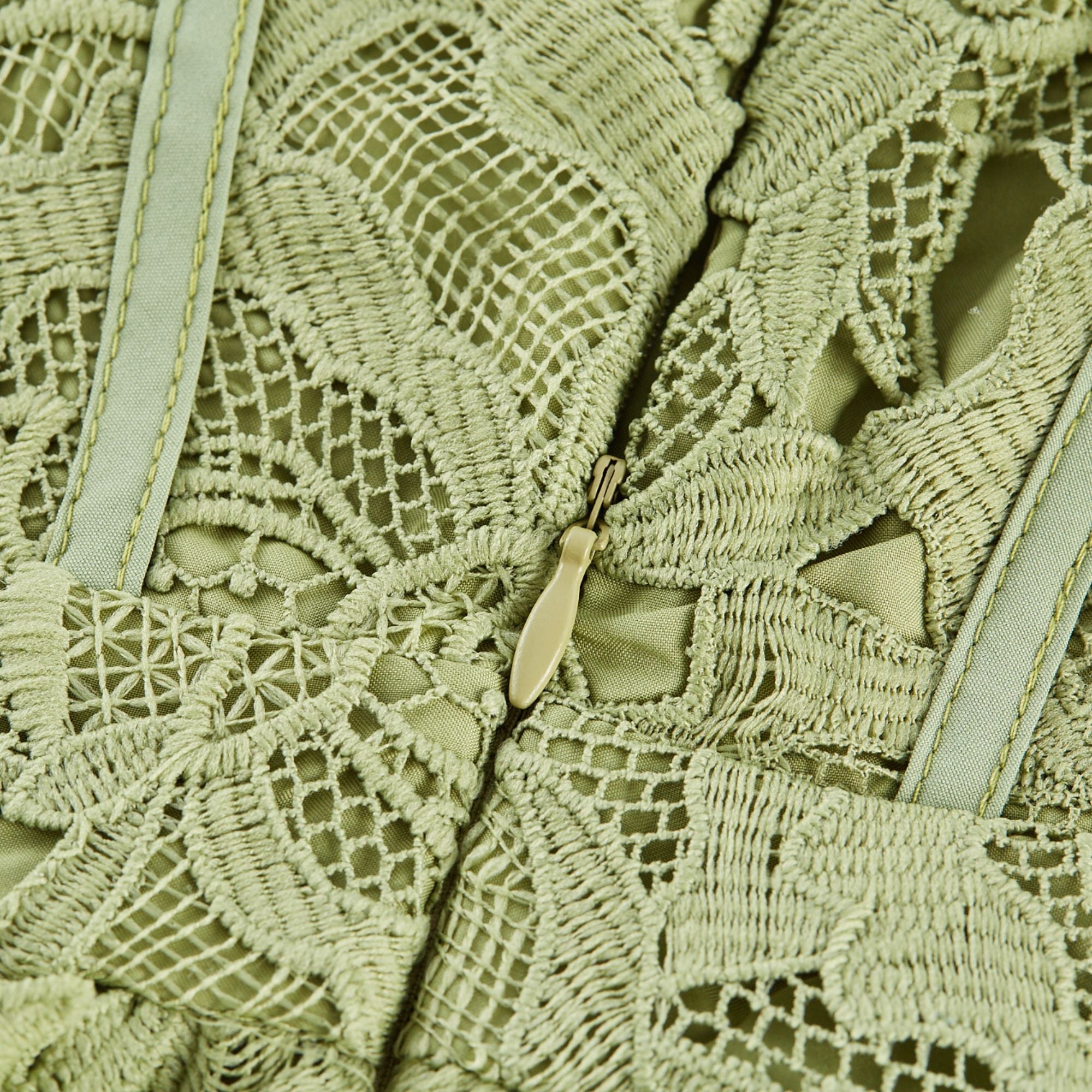 Inès lace floral embroidered cut-out midi dress in Green