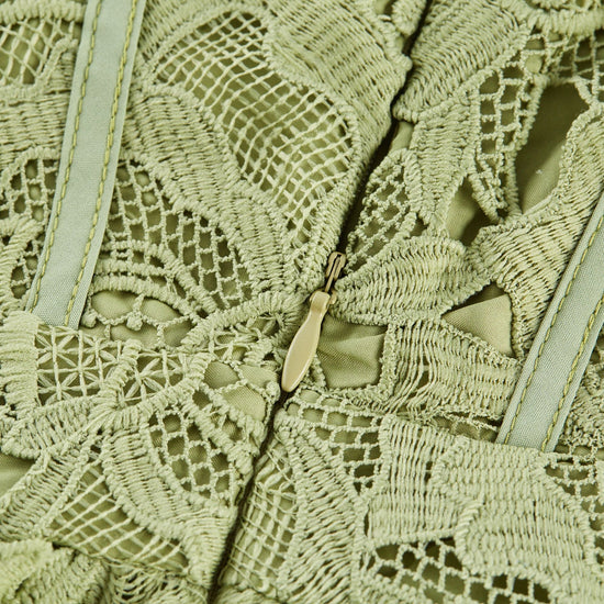 Inès lace floral embroidered cut-out midi dress in Green