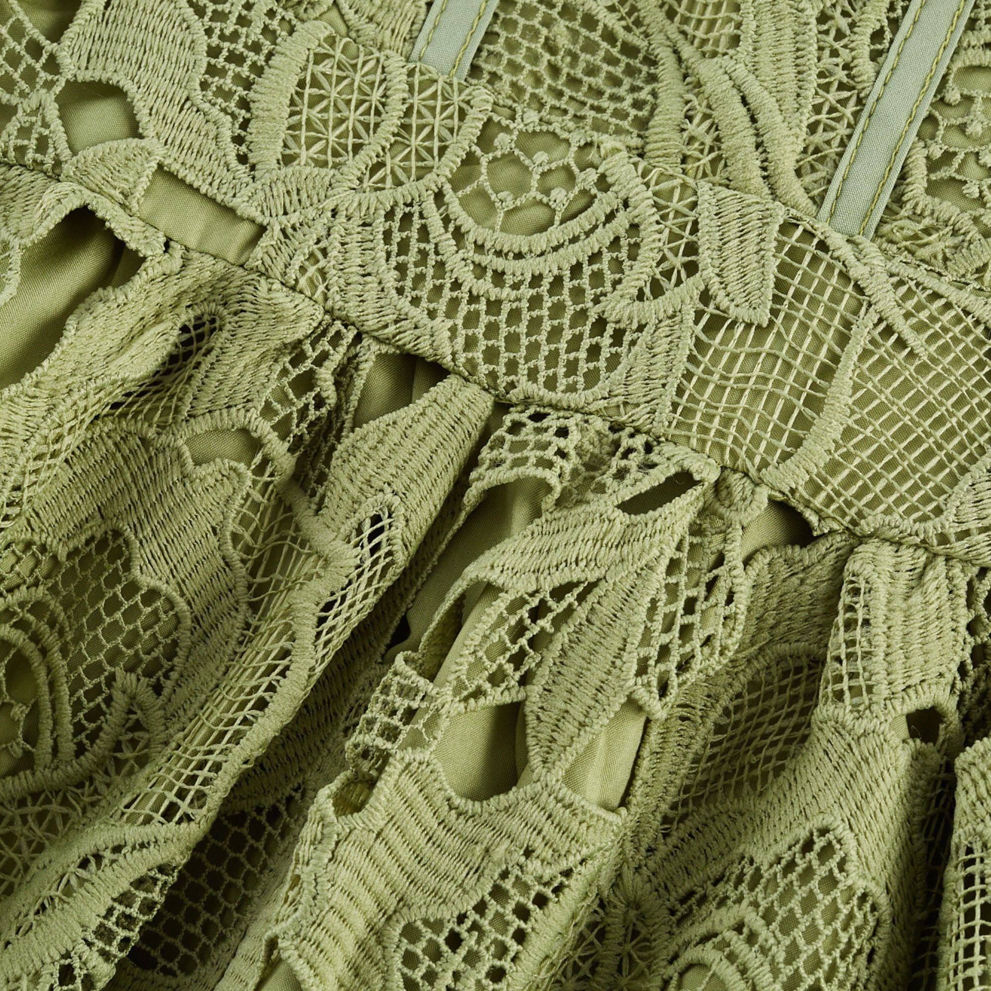 Inès lace floral embroidered cut-out midi dress in Green