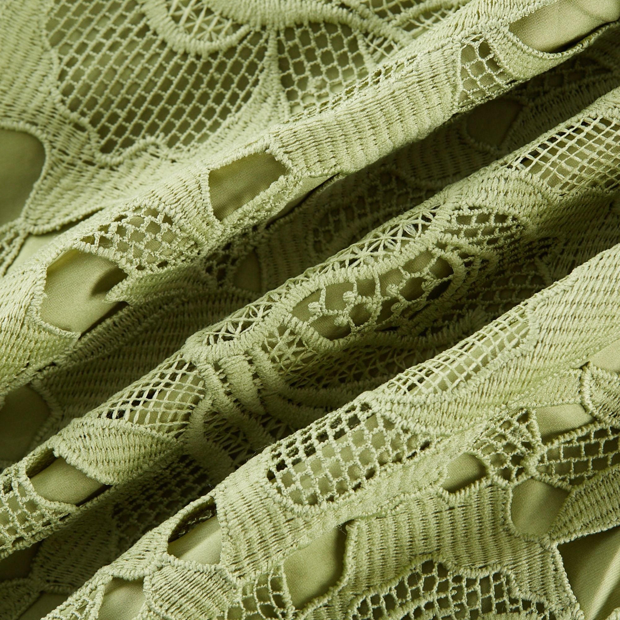 Inès lace floral embroidered cut-out midi dress in Green