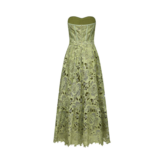 Inès lace floral embroidered cut-out midi dress in Green