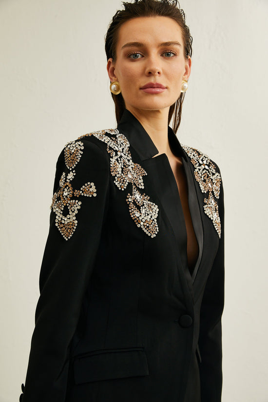 Delphine black embellished jacket & trousers matching set