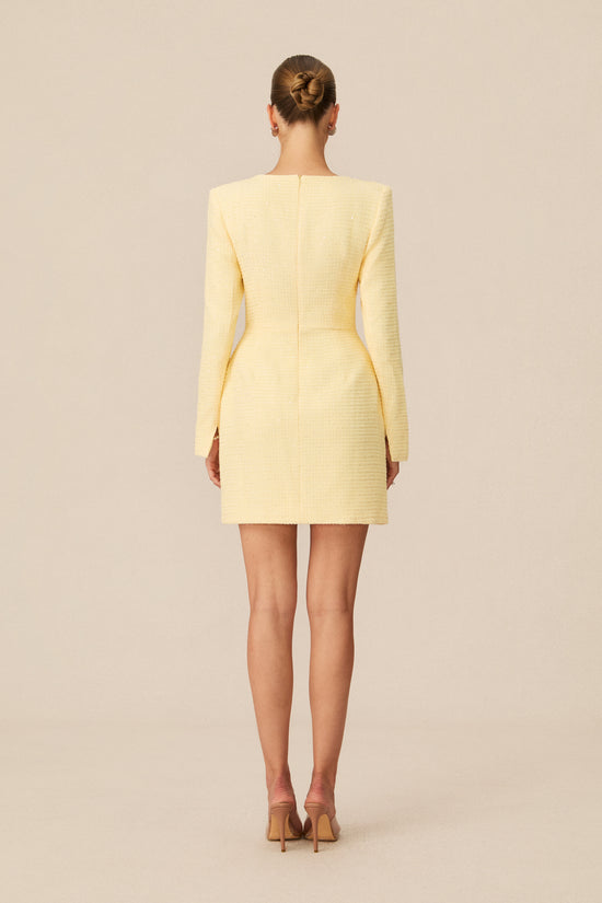 Isabela Pearl Trim Square Neck Tweed Mini Dress