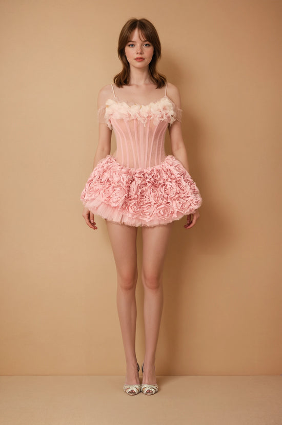 Anne Floral Applique Strapless Corset Mini Dress