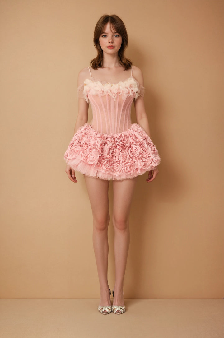 Anne Floral Applique Strapless Corset Mini Dress