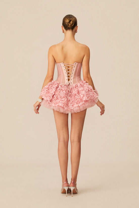 Anne Floral Applique Strapless Corset Mini Dress