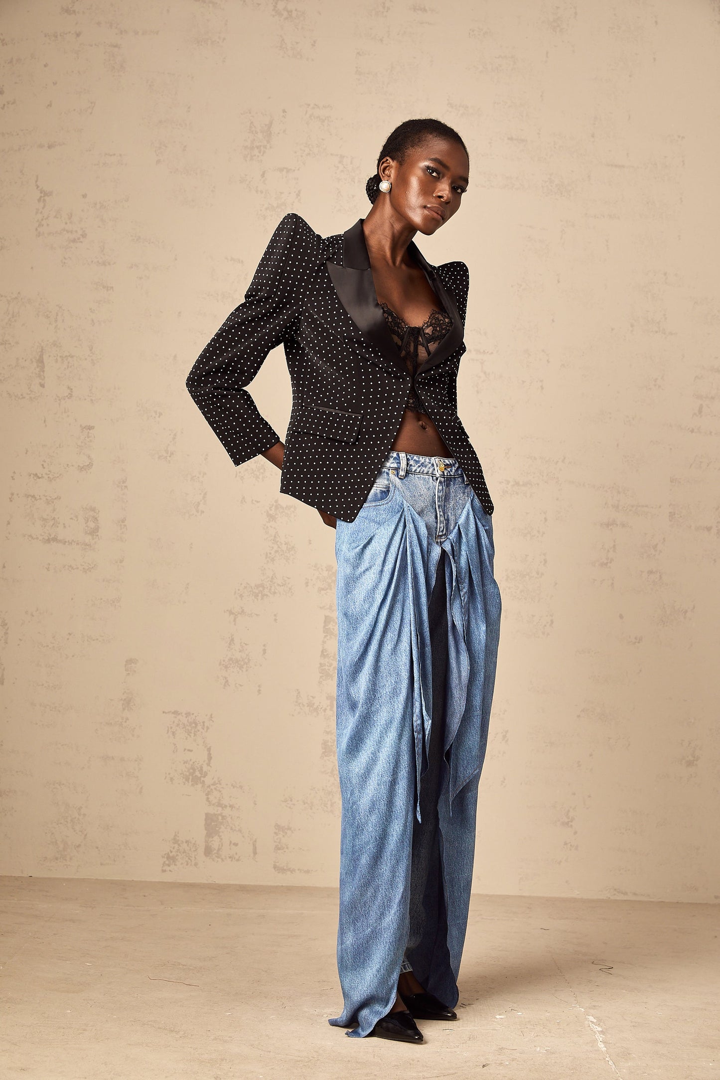 Dorothée black polka-dot blazer