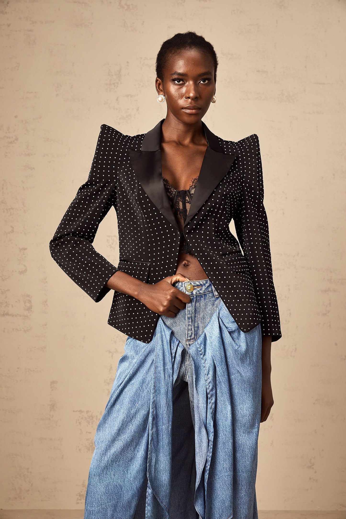 Dorothée black polka-dot blazer