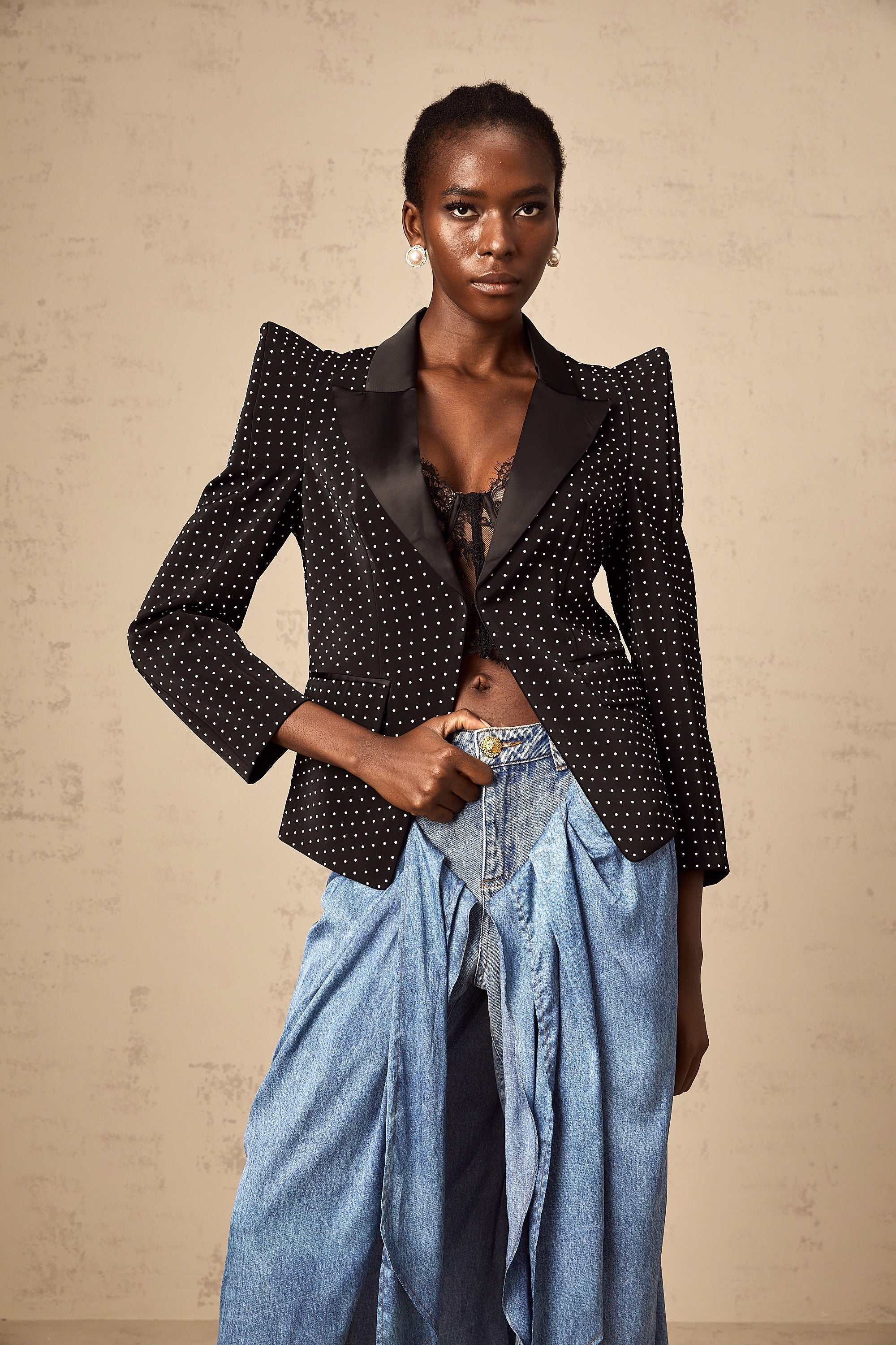 Dorothée black polka-dot blazer