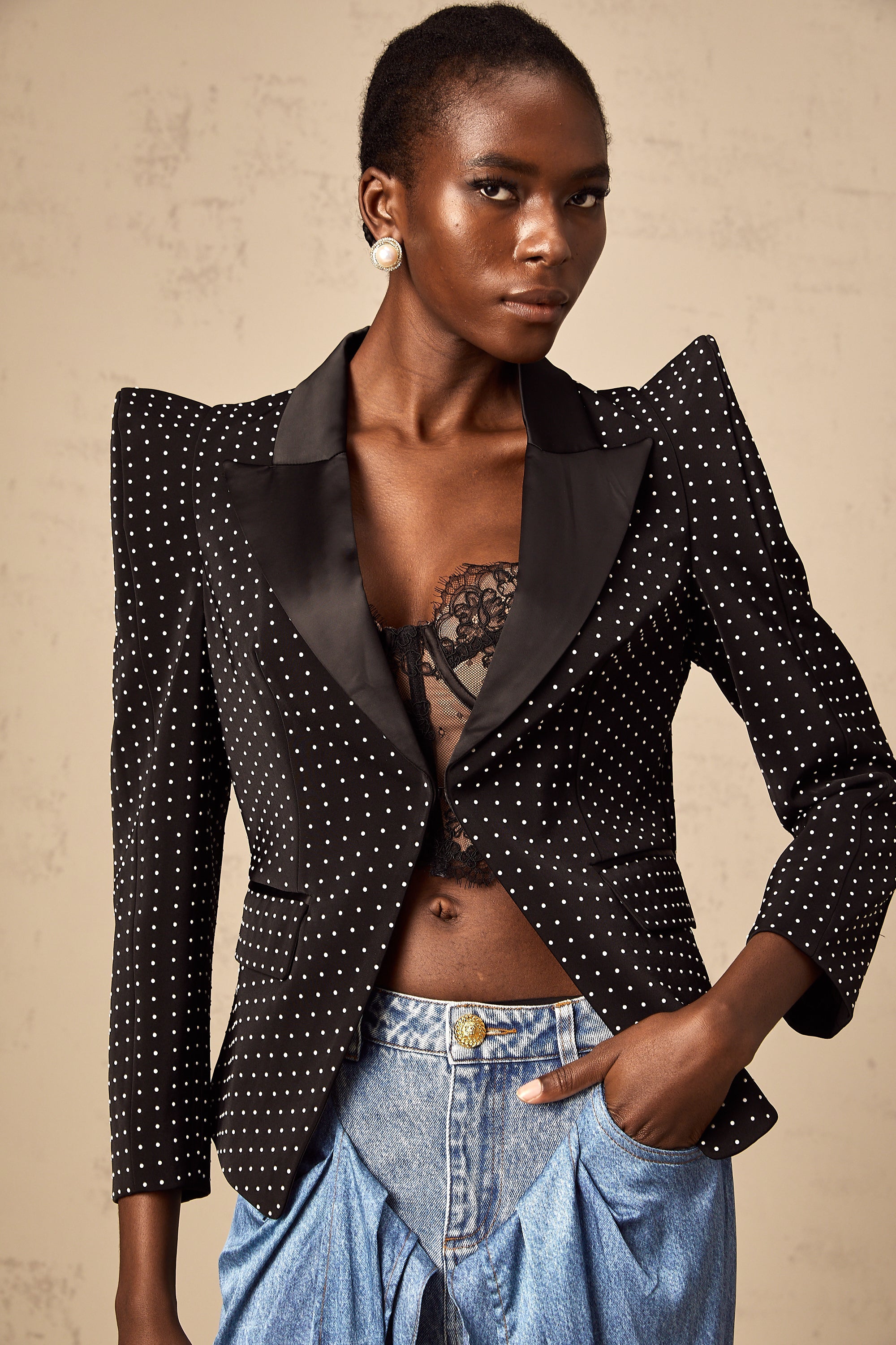 Dorothée black polka-dot blazer