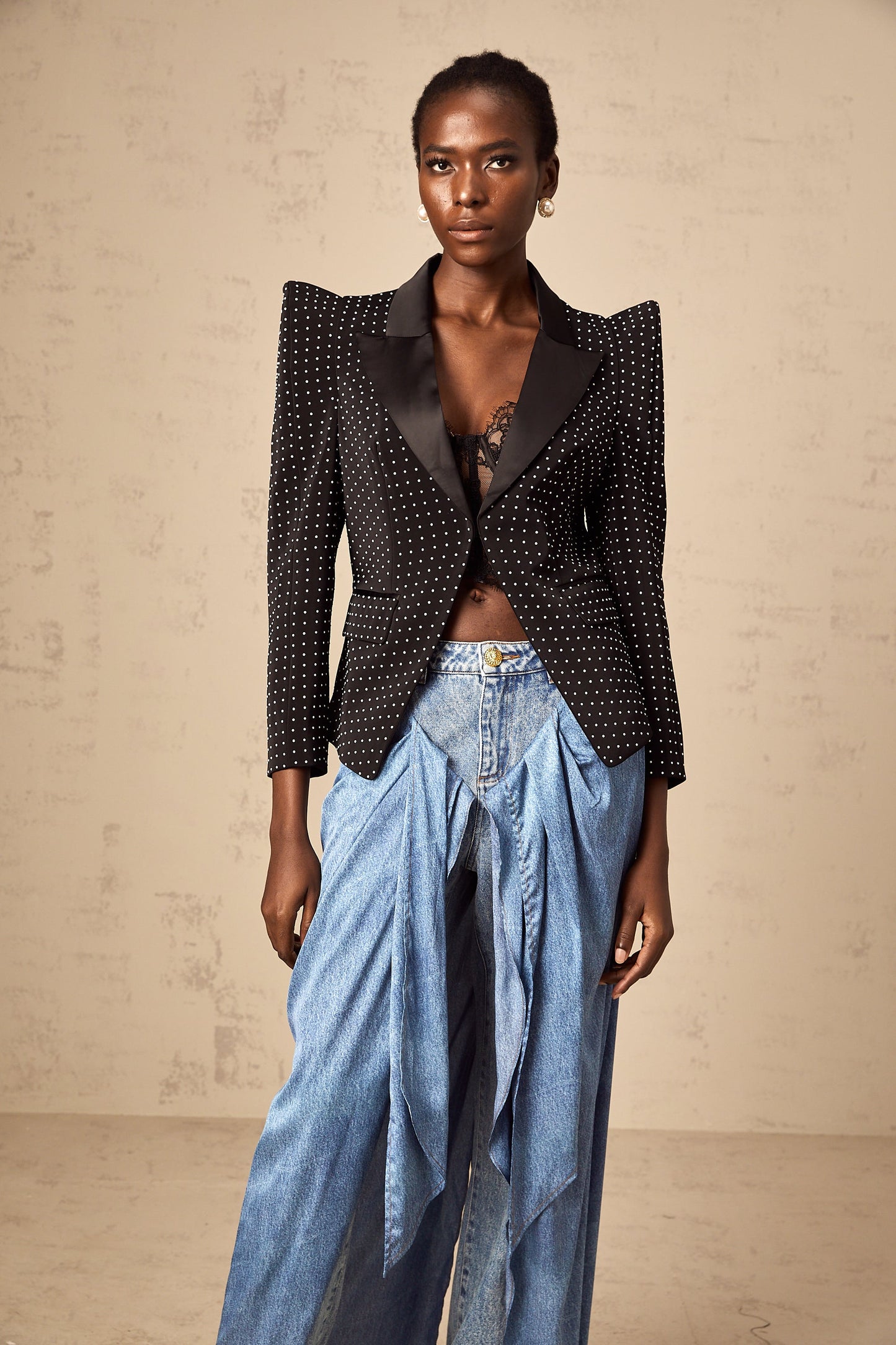 Dorothée black polka-dot blazer