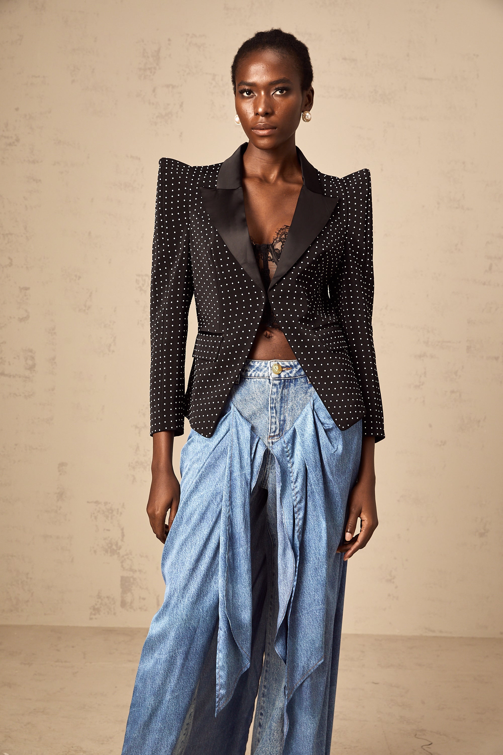 Dorothée black polka-dot blazer