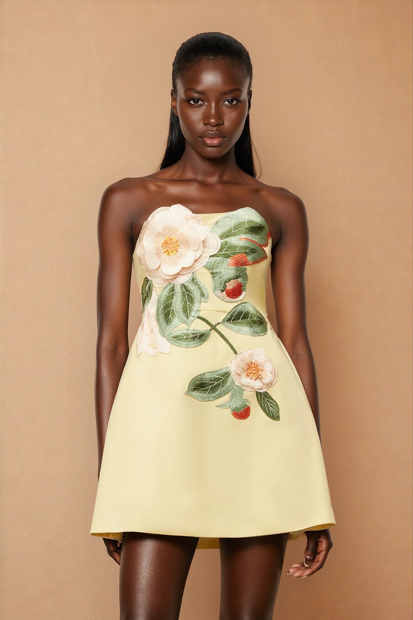 Abigail Yellow Floral Embroidered Mini Dress