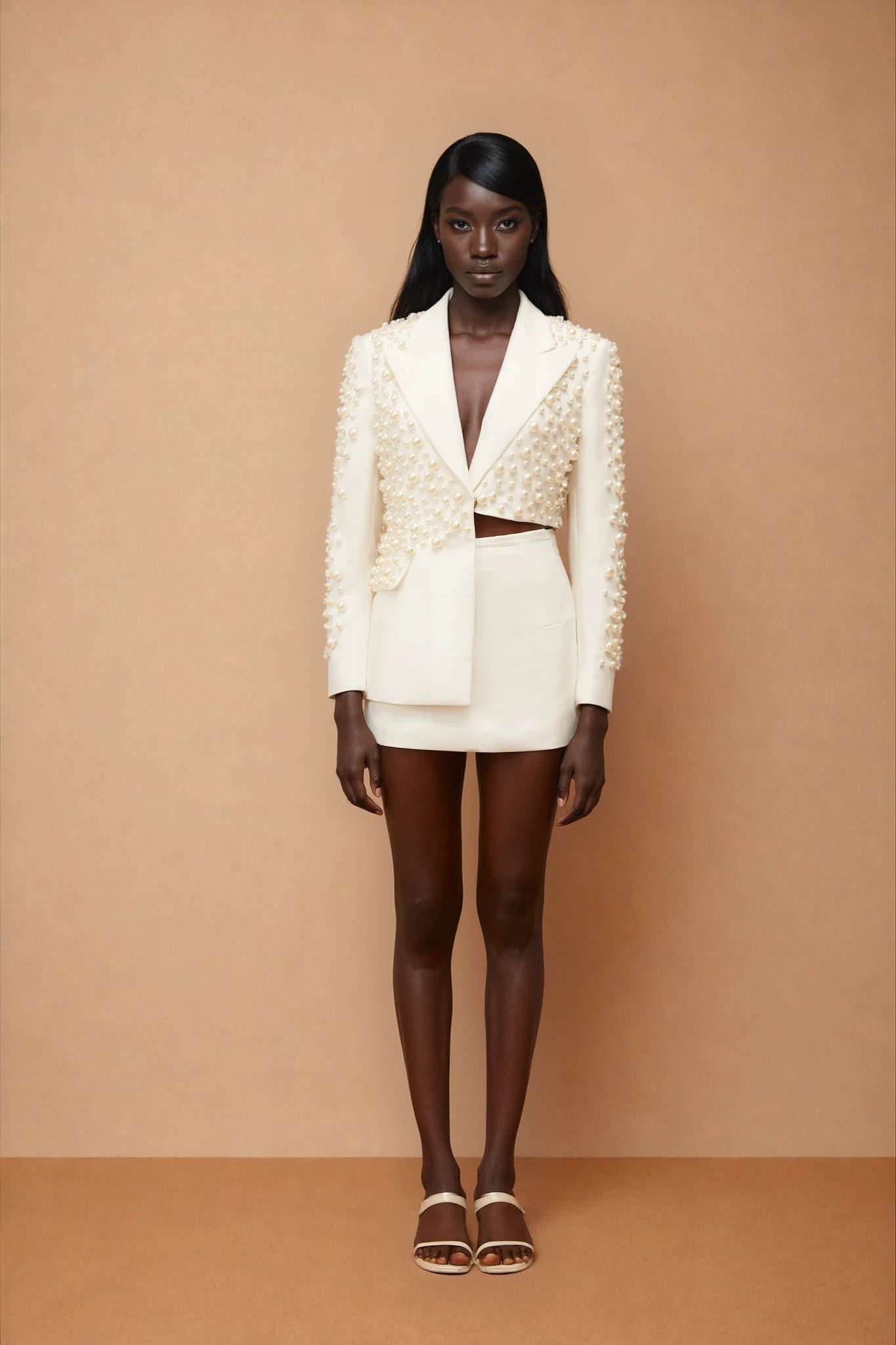Joséphine White Faux Pearl Blazer & Skirt Set