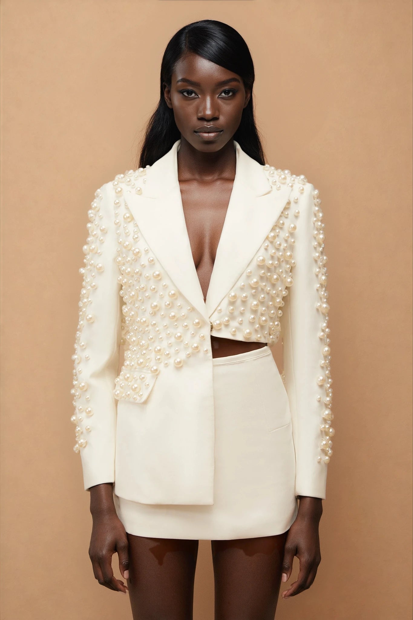 Joséphine White Faux Pearl Blazer & Skirt Set