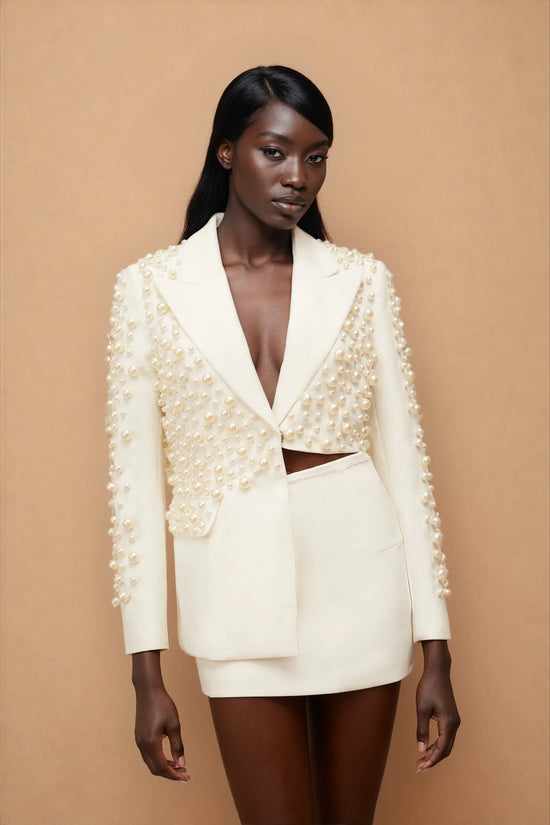 Joséphine White Faux Pearl Blazer & Skirt Set