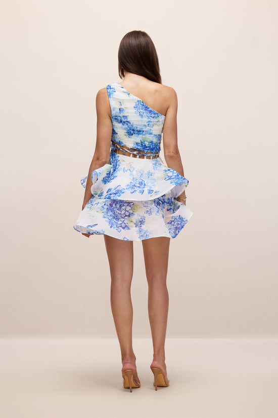 Andrea Floral Printed One-shoulder Mini Chiffon Dress