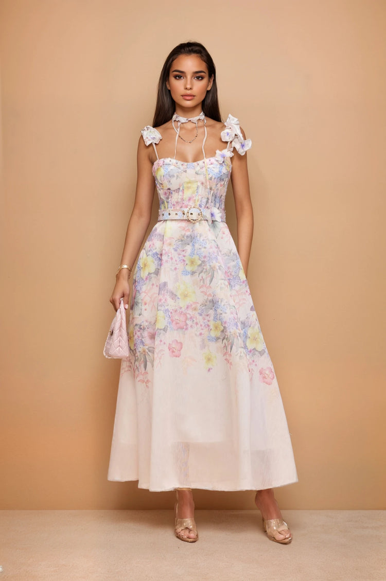Tasha Floral Strap Corset Maxi Dress