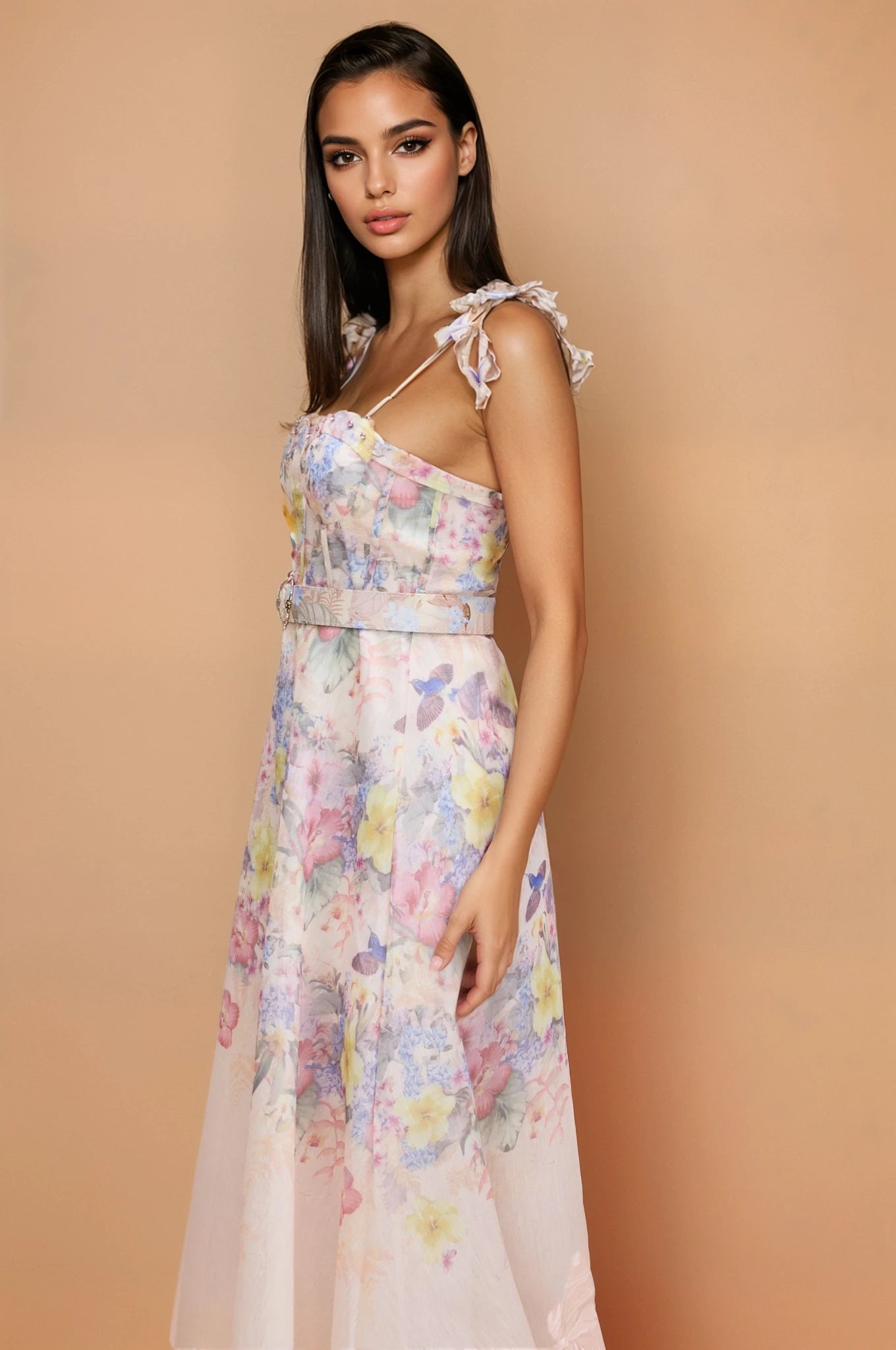Tasha Floral Strap Corset Maxi Dress