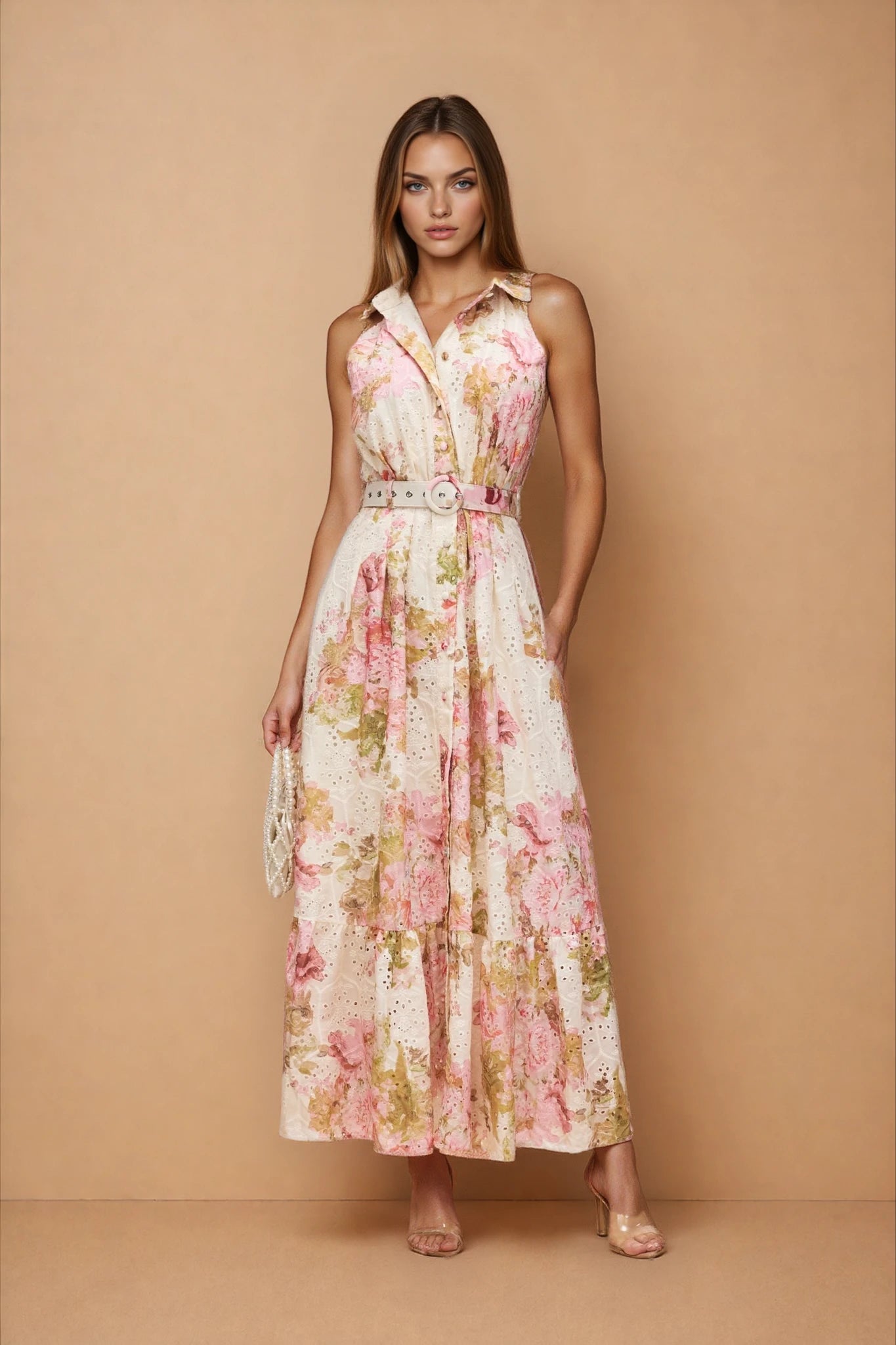 Shirley Floral Print Broderie Maxi Dress