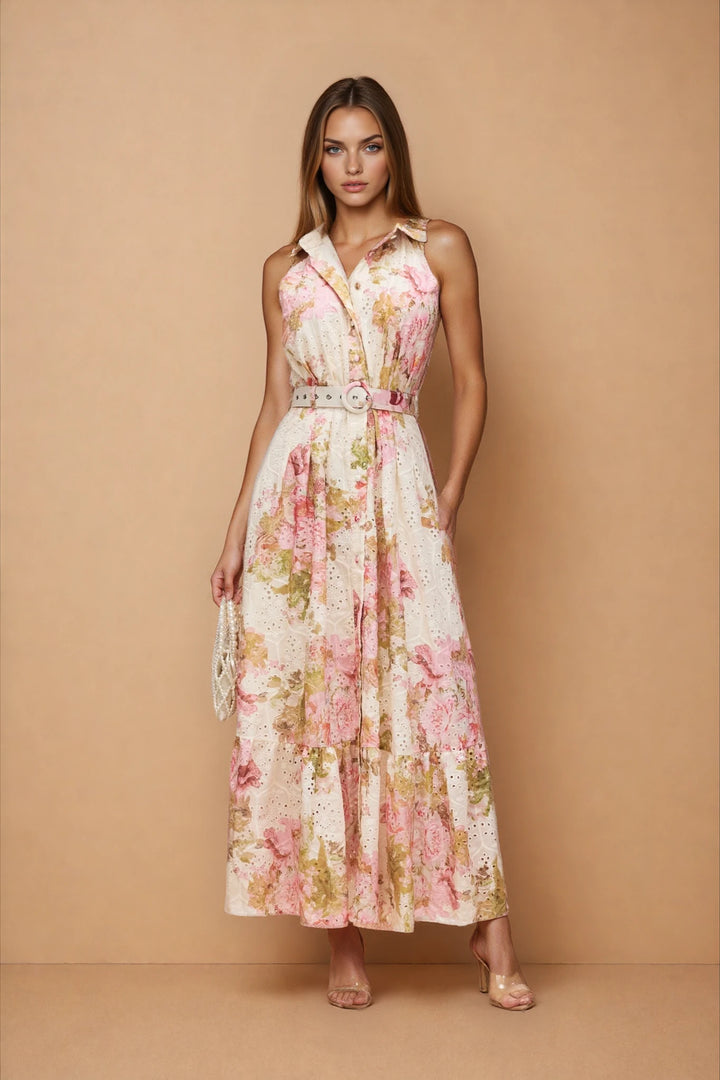 Shirley Floral Print Broderie Maxi Dress