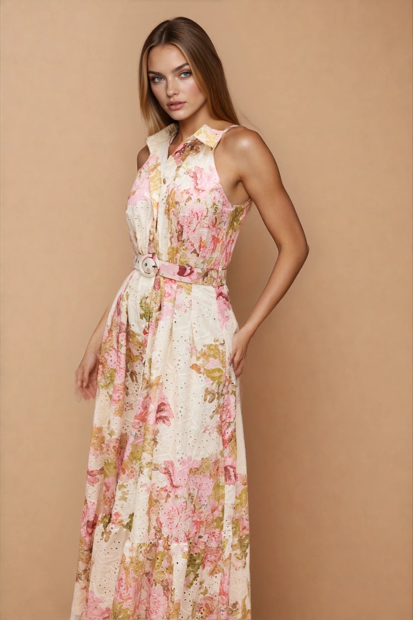 Shirley Floral Print Broderie Maxi Dress