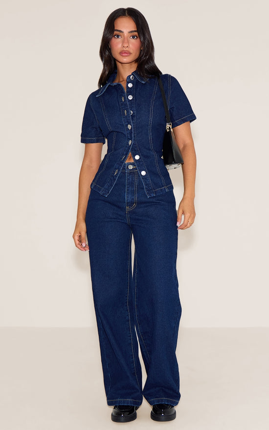 Petite Indigo Blue Wash Straight Leg Mid Rise Jeans image 1