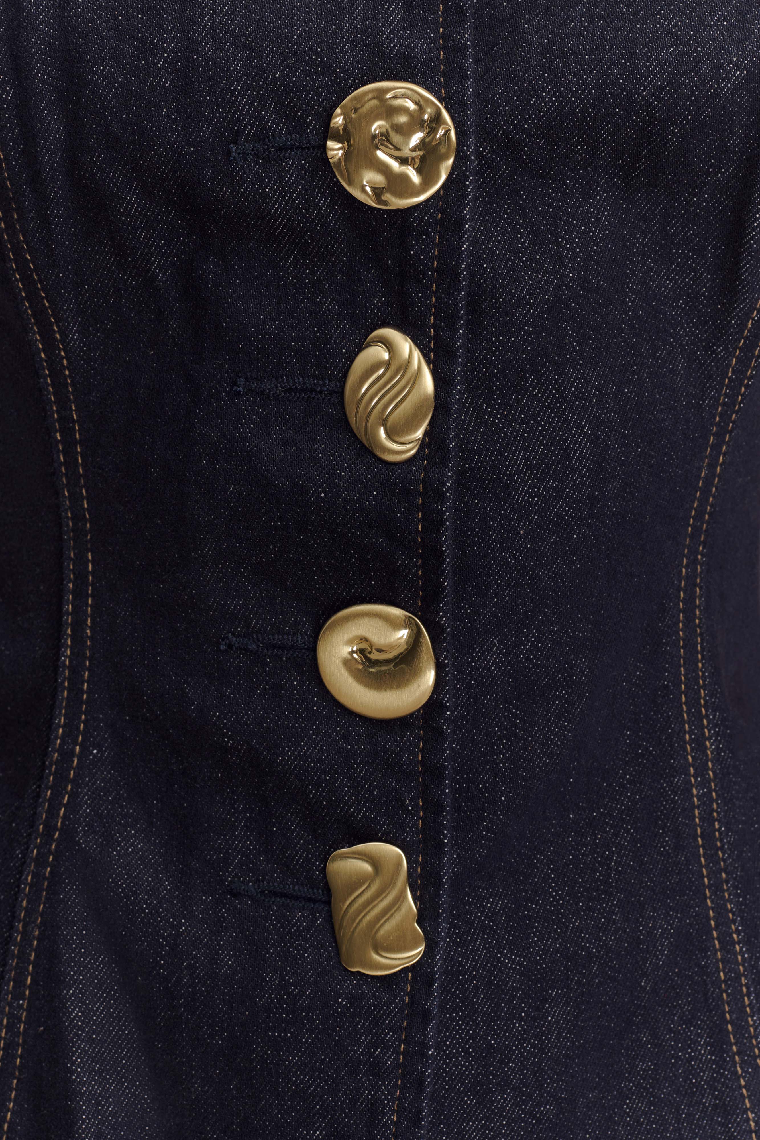 Mave : Sleeveless Buttoned Denim Top - Washed Indigo Blue