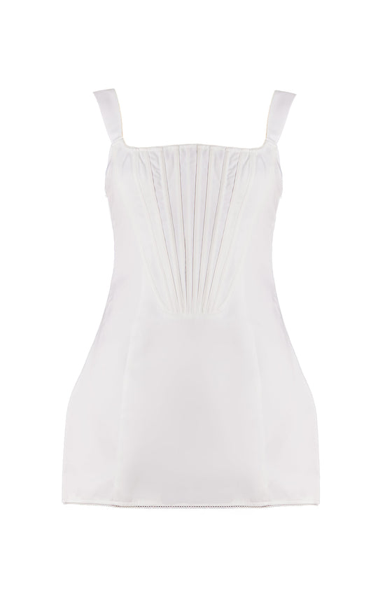 Premium White Woven Square Neck Lace Back Corset Dress image 5