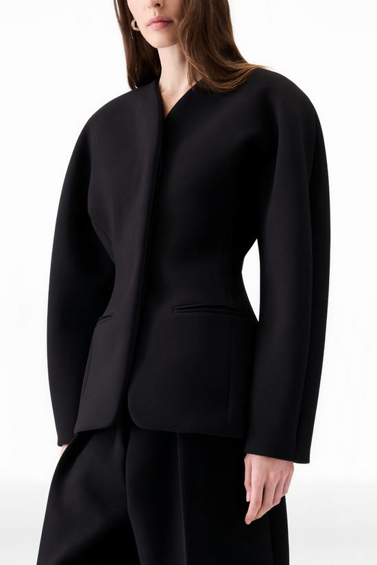 Consuelo Black Collarless Peplum Waist Blazer