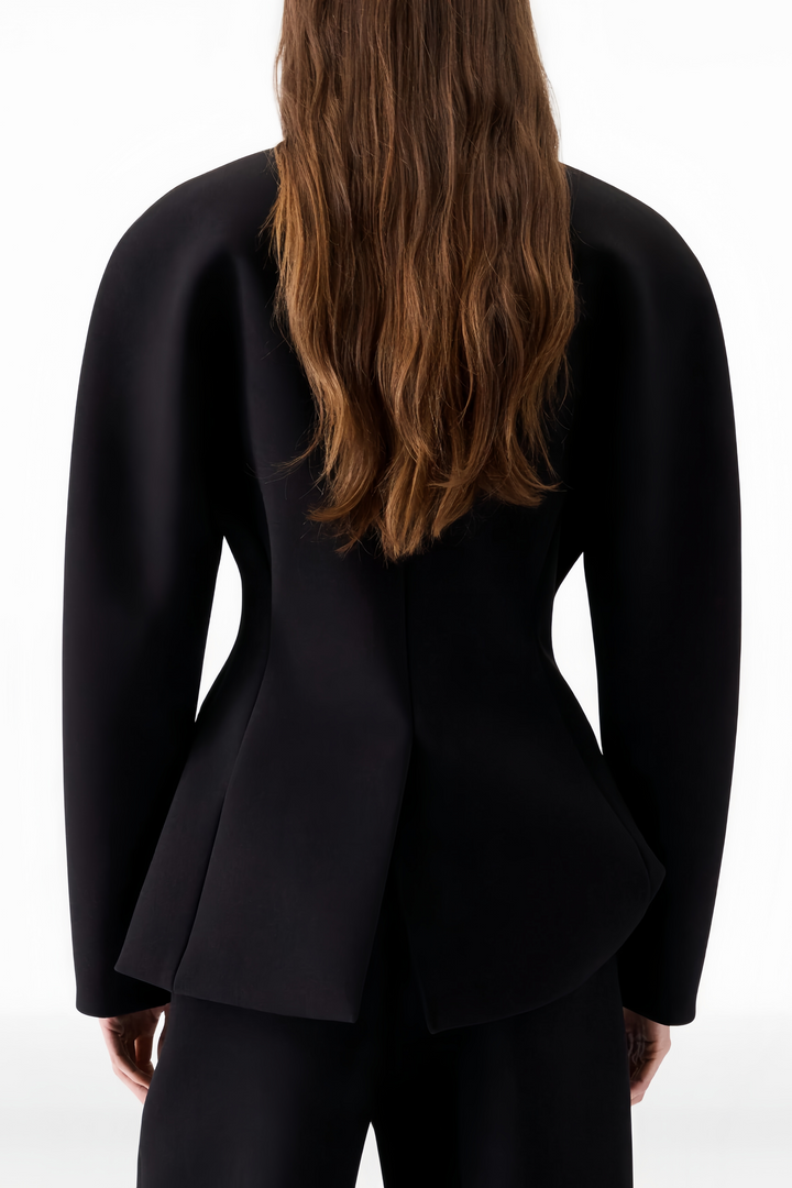 Consuelo Black Collarless Peplum Waist Blazer