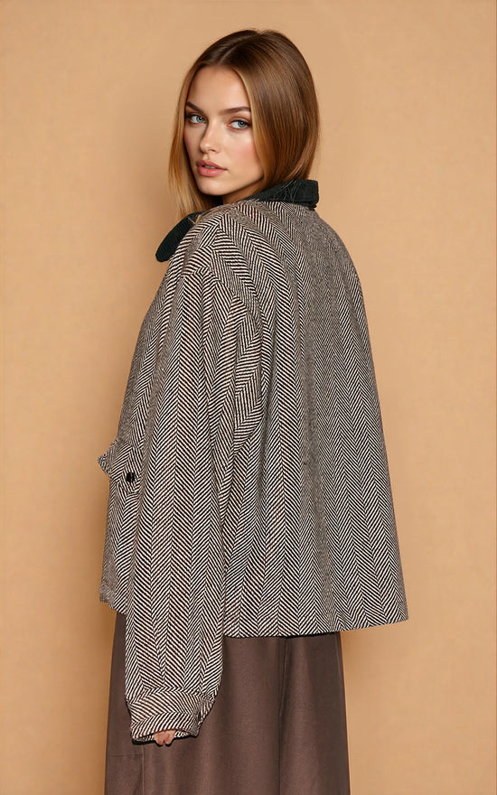 Monochrome Herringbone Contrast Collar Jacket image 2