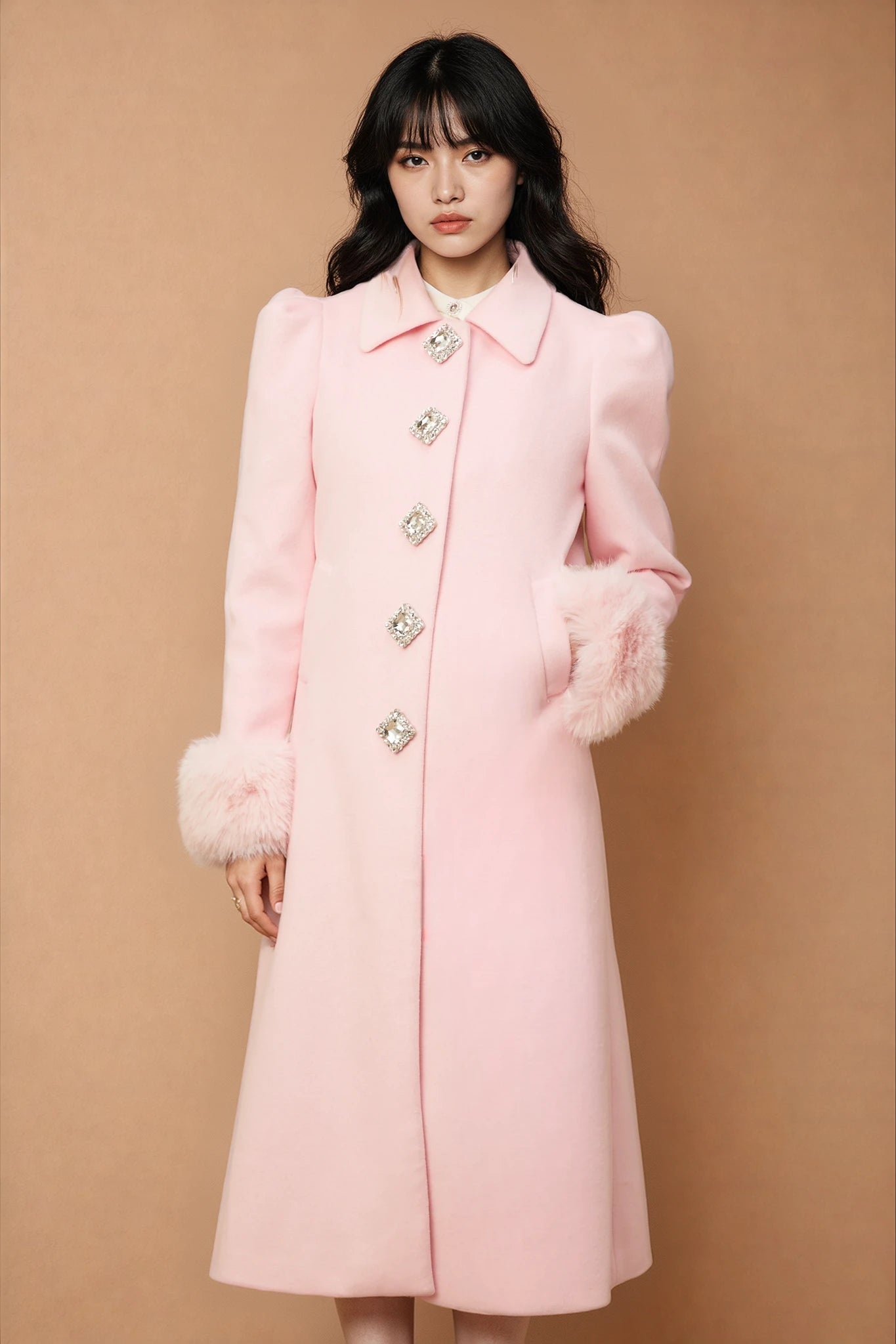 Louisette pink faux-fur overcoat