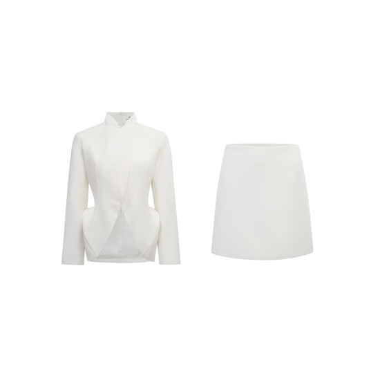 Adriana White Barrel Design Jacket & Skirt Set