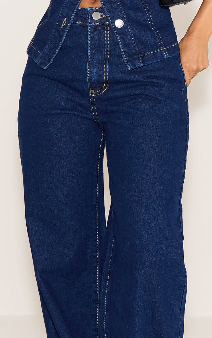 Petite Indigo Blue Wash Straight Leg Mid Rise Jeans image 4