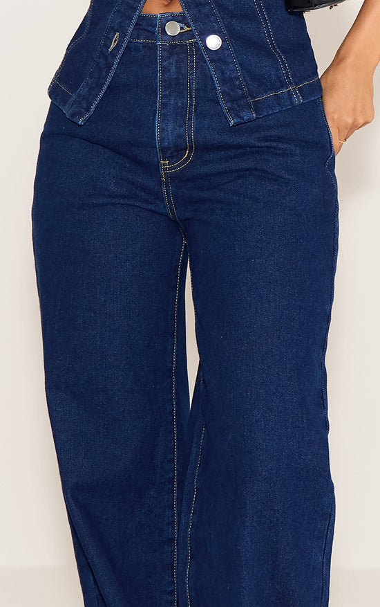 Petite Indigo Blue Wash Straight Leg Mid Rise Jeans image 4