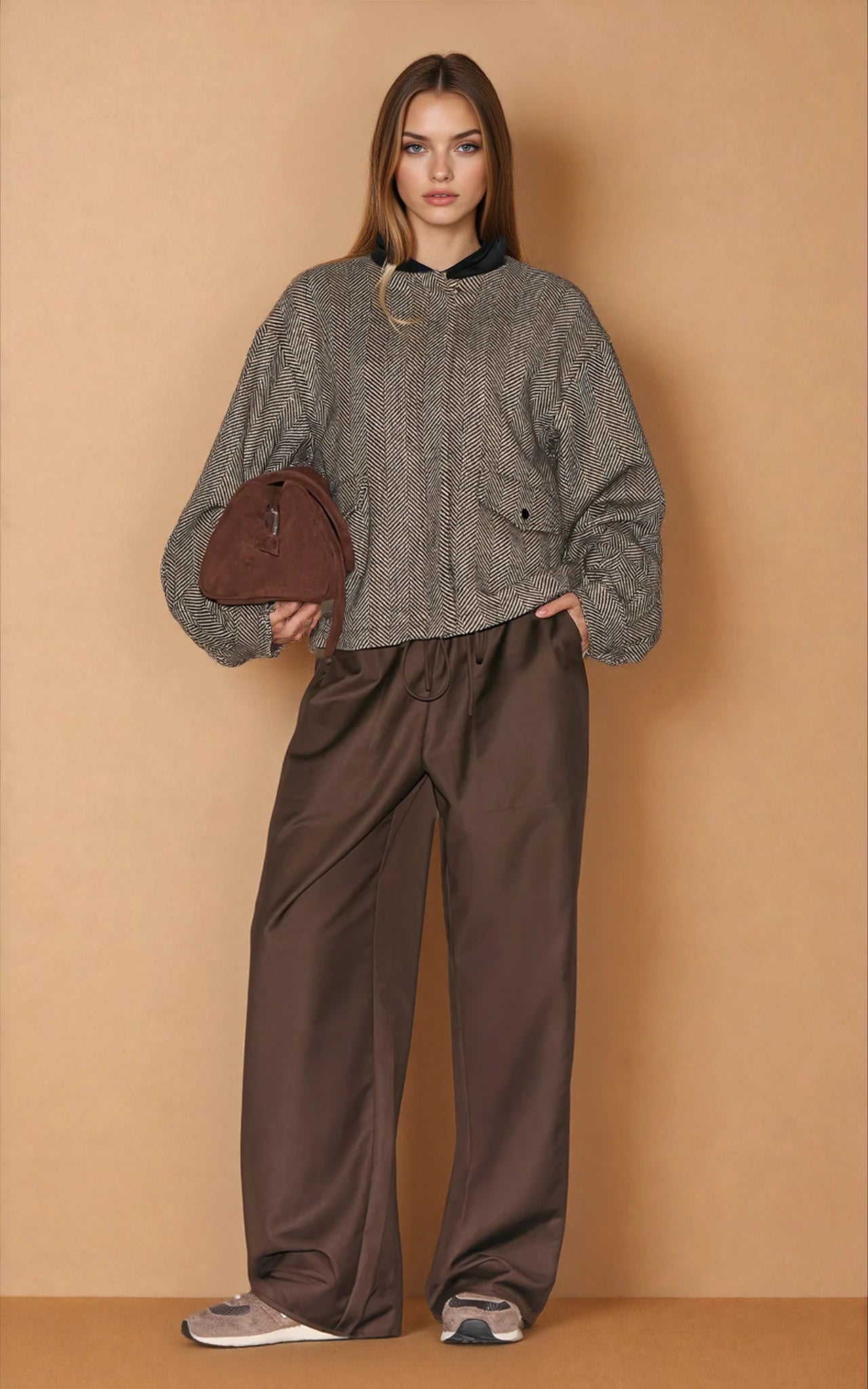 Monochrome Herringbone Contrast Collar Jacket image 3