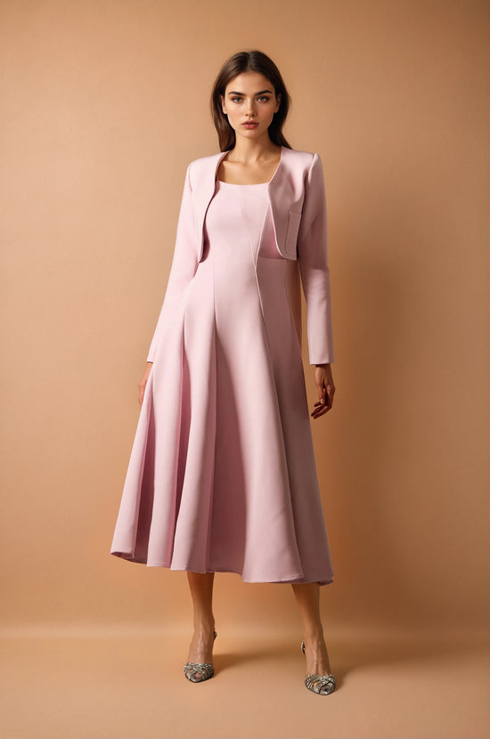 Cora Cropped Jacket Spaghetti Strap Midi Dress Set