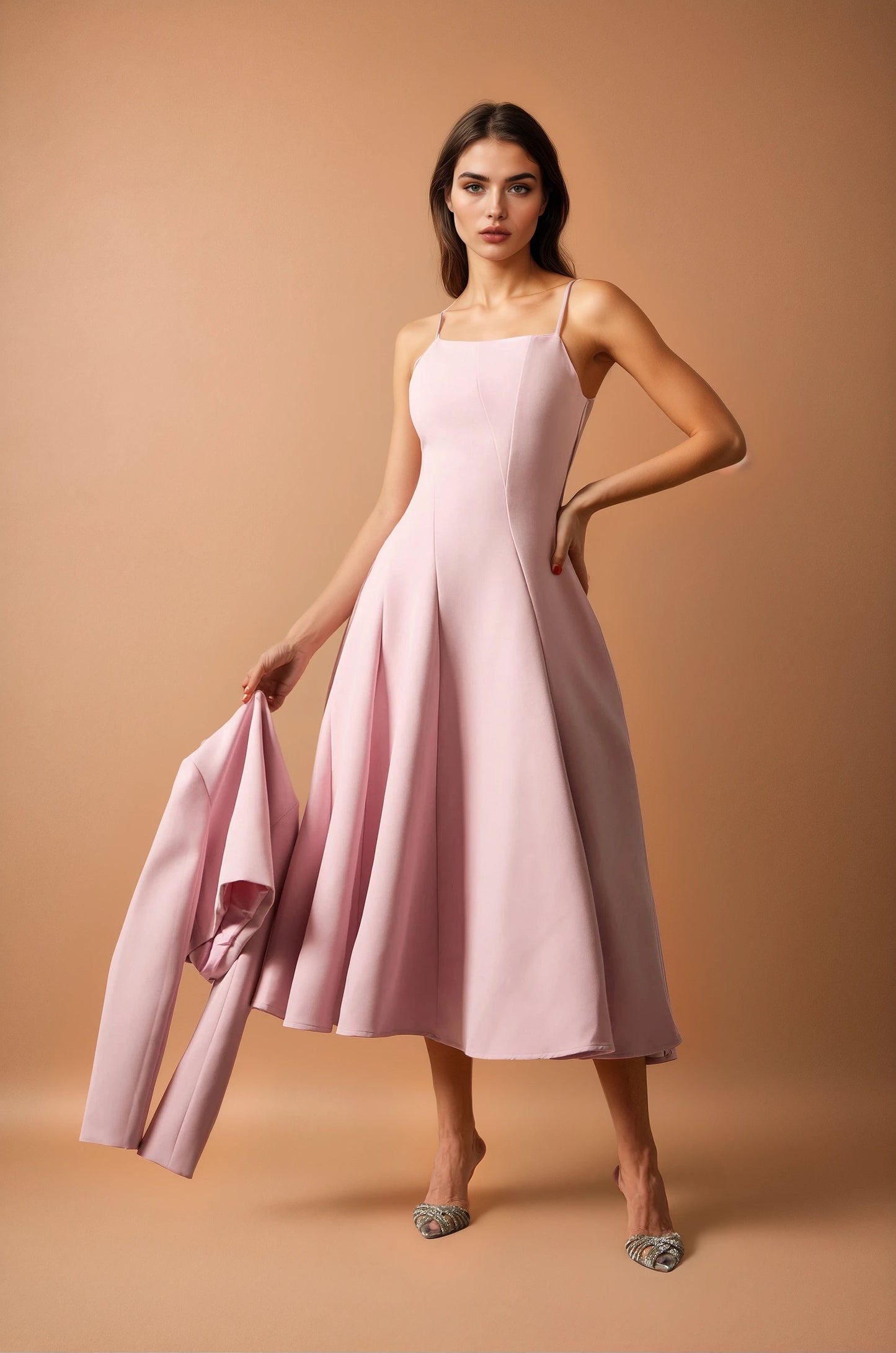 Cora Cropped Jacket Spaghetti Strap Midi Dress Set