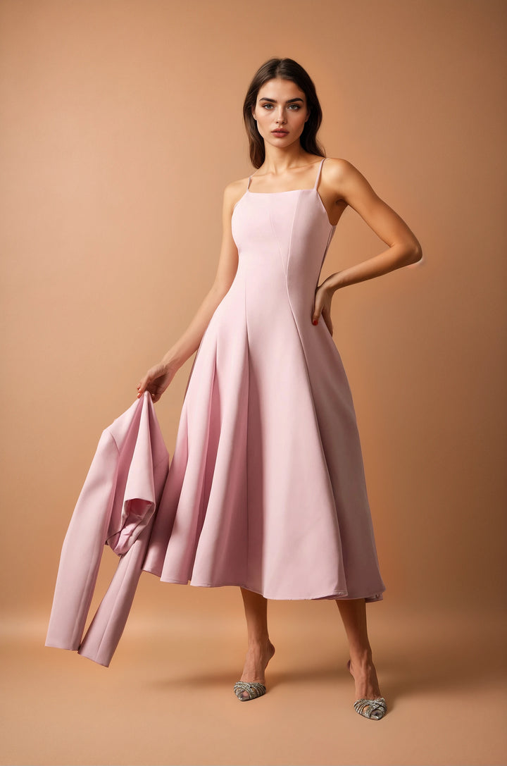 Cora Cropped Jacket Spaghetti Strap Midi Dress Set