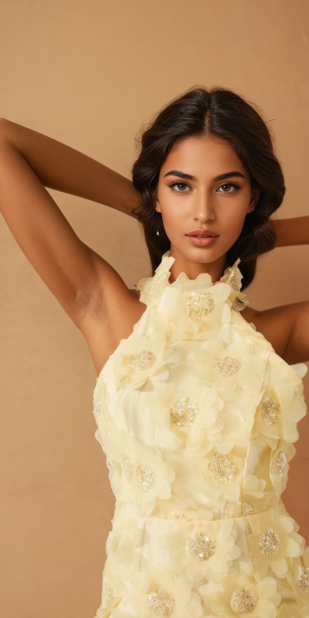 Celeste Halter Neck Floral Embellished Mini Dress